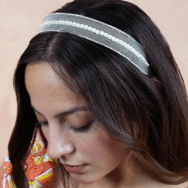 HDC x Emily in Paris Crystal & Pearl Mesh Hair Band - Pastel Yellow