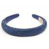 Silk Satin Puff Hair Band with Rhinestones - Royal Blue