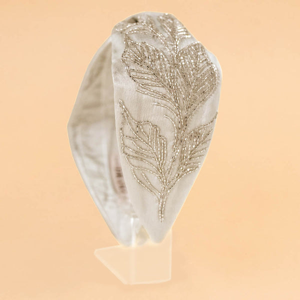 Floral Embellished Knotted Hair Band - Grey