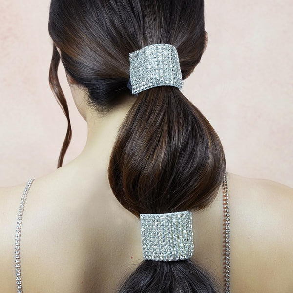 Embellished Crystal Ponytail Holder - Silver