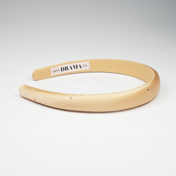 100% Mulberry Silk Puff Hair Band with Rhinestones - Nude