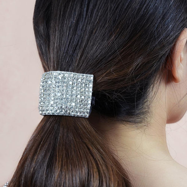 Embellished Crystal Ponytail Holder - Silver