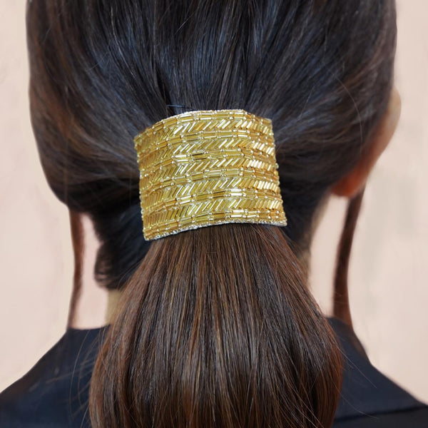 Embellished Ponytail Holder - Gold