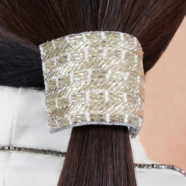 Embellished Ponytail Holder - Silver