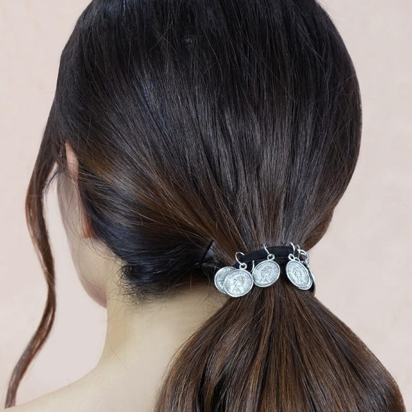 Silver Metal Coin Hair Ties - Set of 2