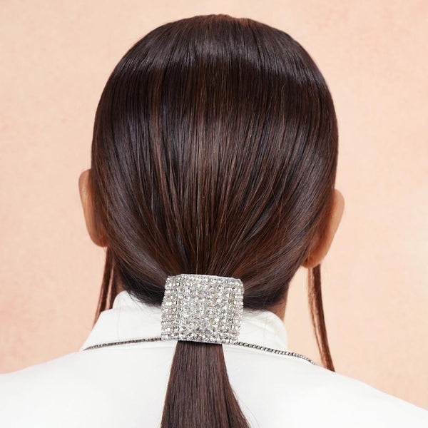 Embellished Crystal Ponytail Holder - Silver