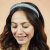 Silk Satin Puff Hair Band with Rhinestones - Grey