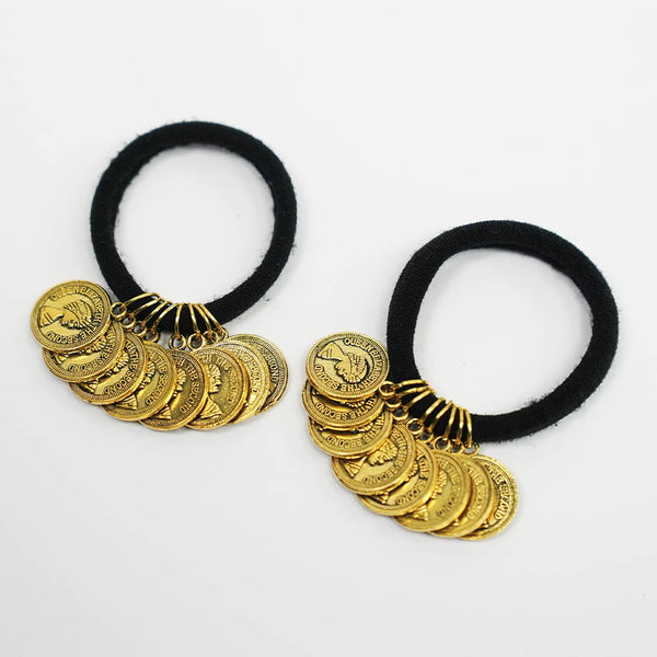 Gold Metal Coin Hair Ties - Set of 2
