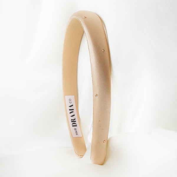 100% Mulberry Silk Puff Hair Band with Rhinestones - Nude