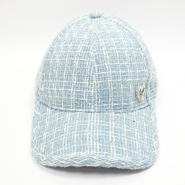 Tweed Baseball Cap with Heart Charm - Blue & White