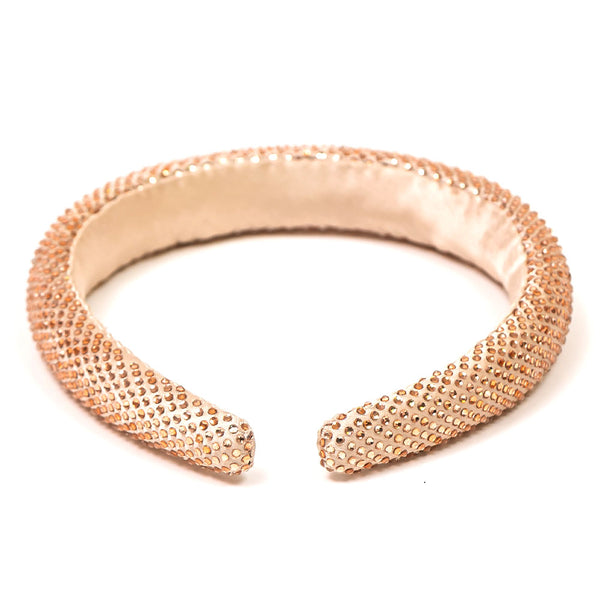 Silk Satin Puff Hair Band with Rhinestones - Champagne
