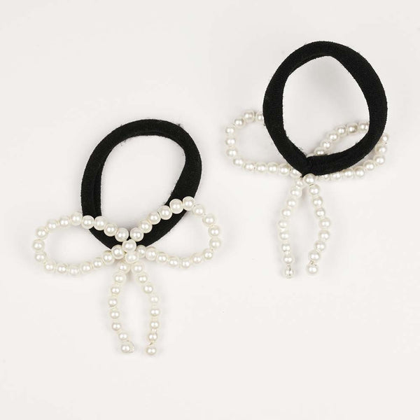 Set of 2 Pearl Bow Hair Tie - Off-White