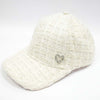 Tweed Baseball Cap with Heart Charm - White