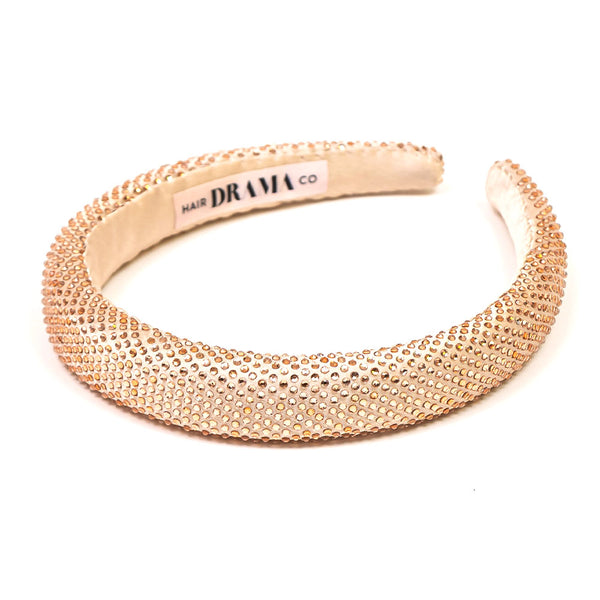 Silk Satin Puff Hair Band with Rhinestones - Champagne