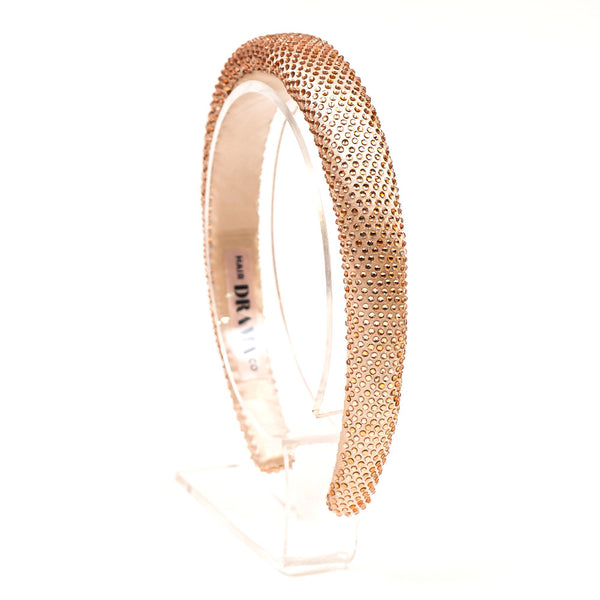 Silk Satin Puff Hair Band with Rhinestones - Champagne