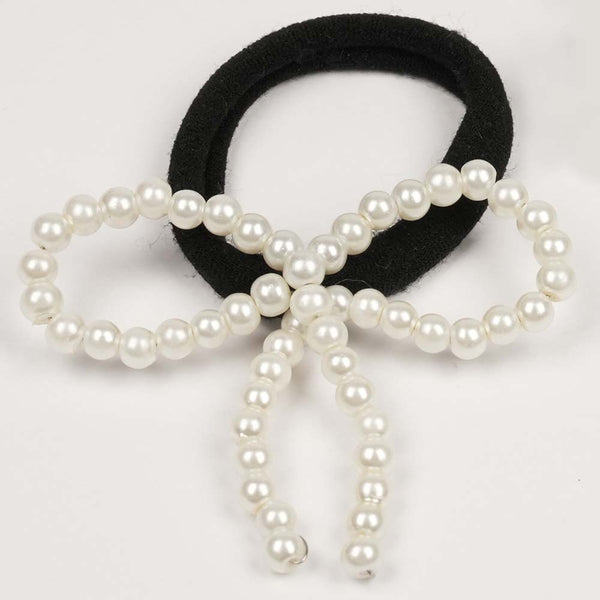 Set of 2 Pearl Bow Hair Tie - Off-White