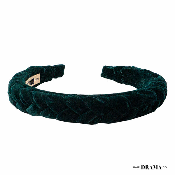 Velvet Braided Headband - Green