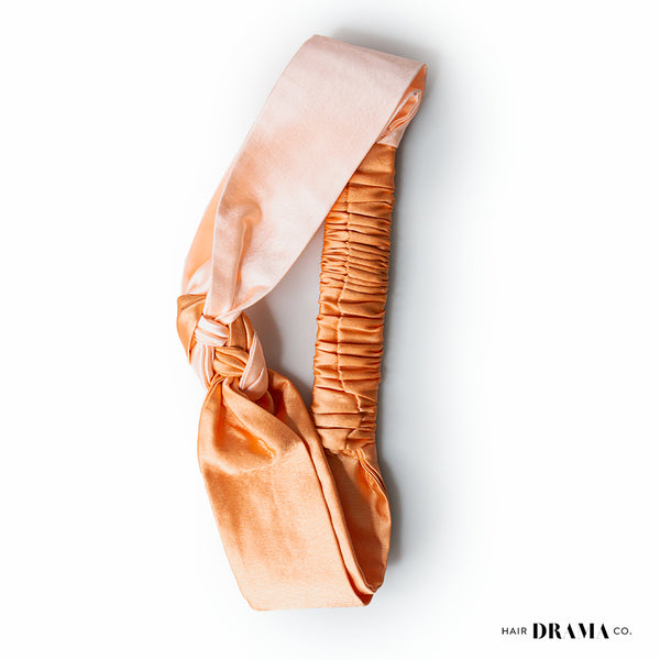 Silk Satin Braided Stretch Headband - Peach & Orange