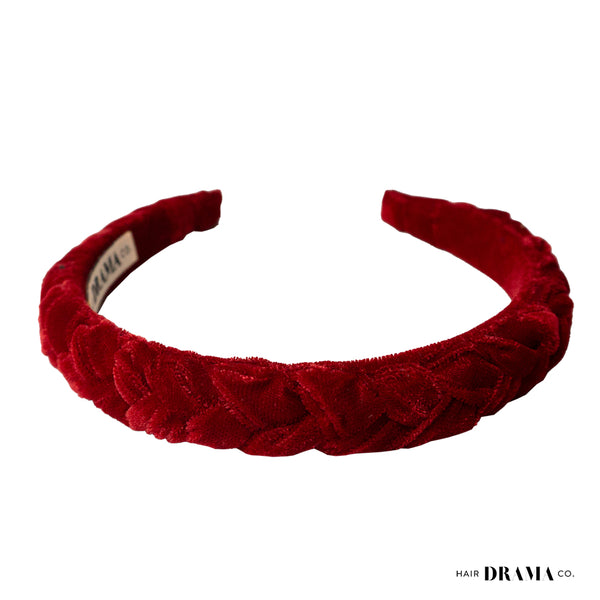 Velvet Braided Headband - Red