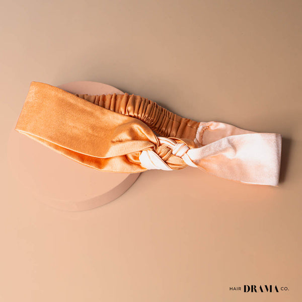 Silk Satin Braided Stretch Headband - Peach & Orange