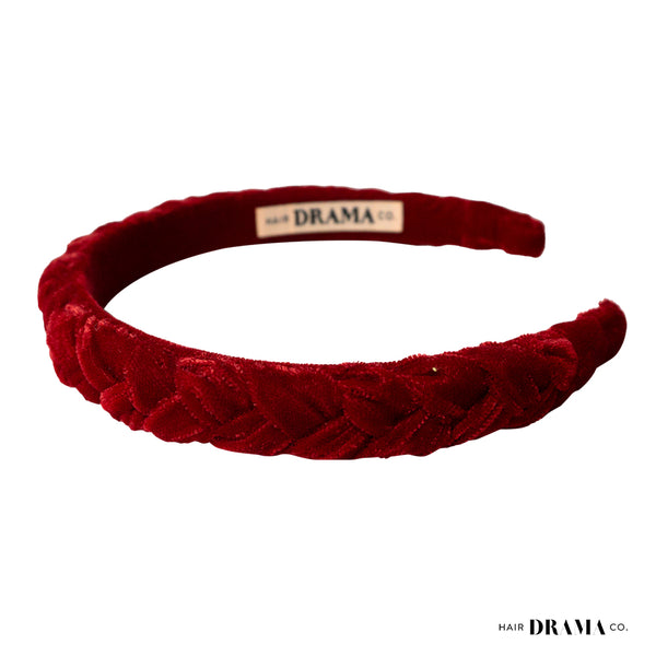 Velvet Braided Headband - Red