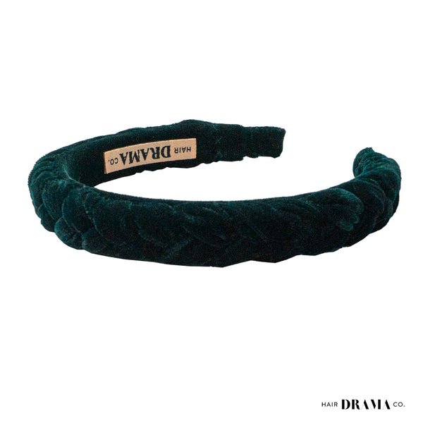 Velvet Braided Headband - Green