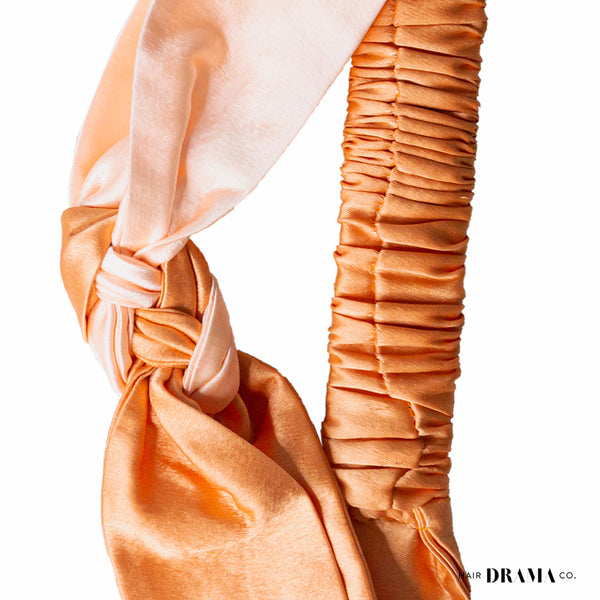 Silk Satin Braided Stretch Headband - Peach & Orange