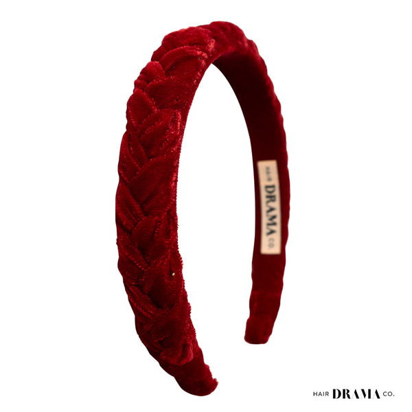 Velvet Braided Headband - Red