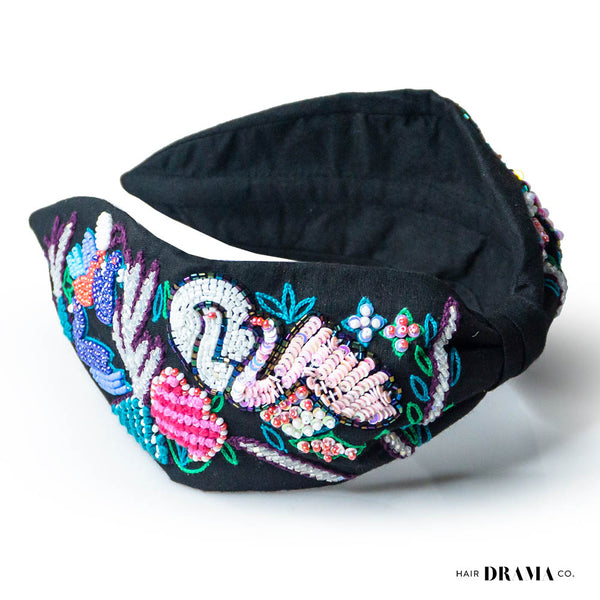 Swan Knotted Headband - Black