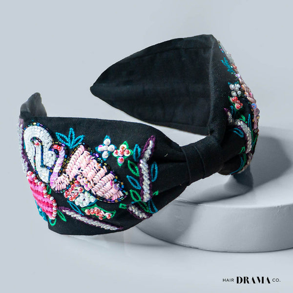 Swan Knotted Headband - Black