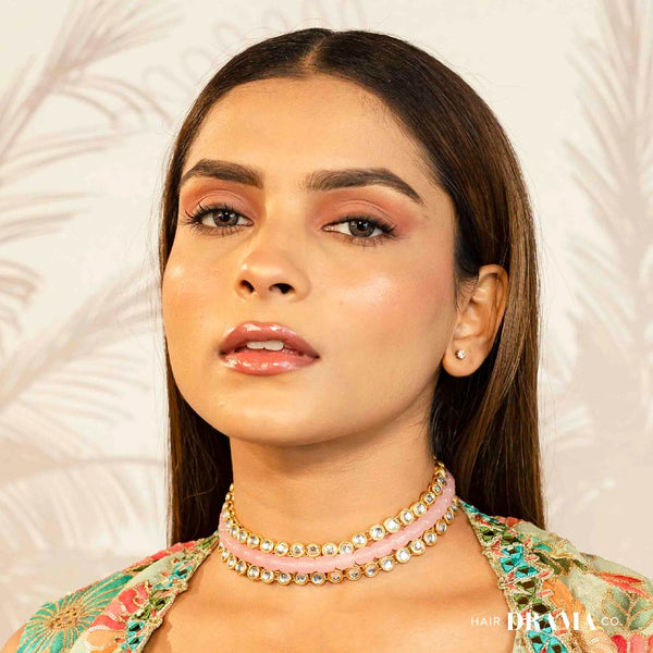 Gold Plated Hair Band with Light Pink Crystals and Transparent Stones