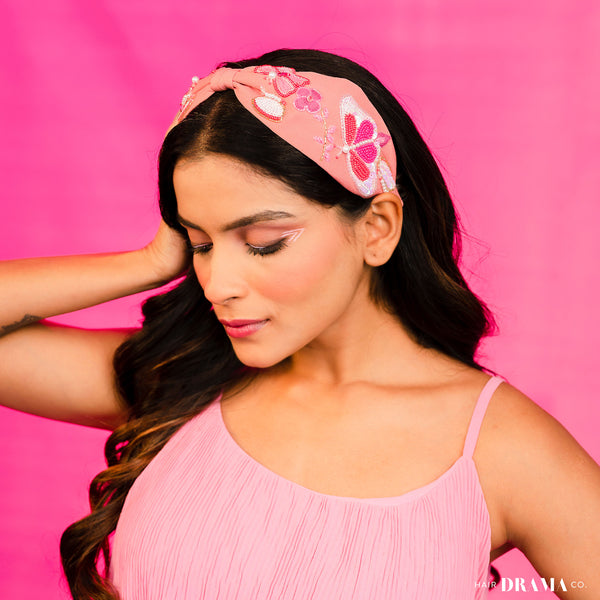 Color me Magic Knotted Embellished Hair Band for Women - Rose Pink