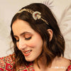 Gold Plated Hair Band with White and Gold Polki and Colorful Stones - Red & Green