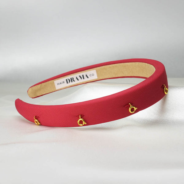 Red Puff Hair Band - 8 Charms