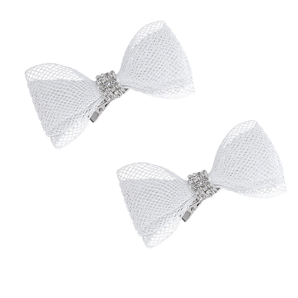 Crystal Mesh Hair Bow Alligator Clip - Silver