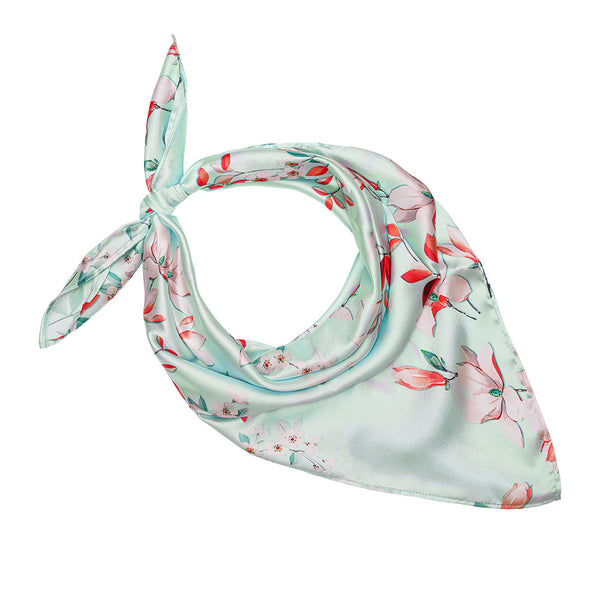 Blue Floral Satin Bandana Scarf