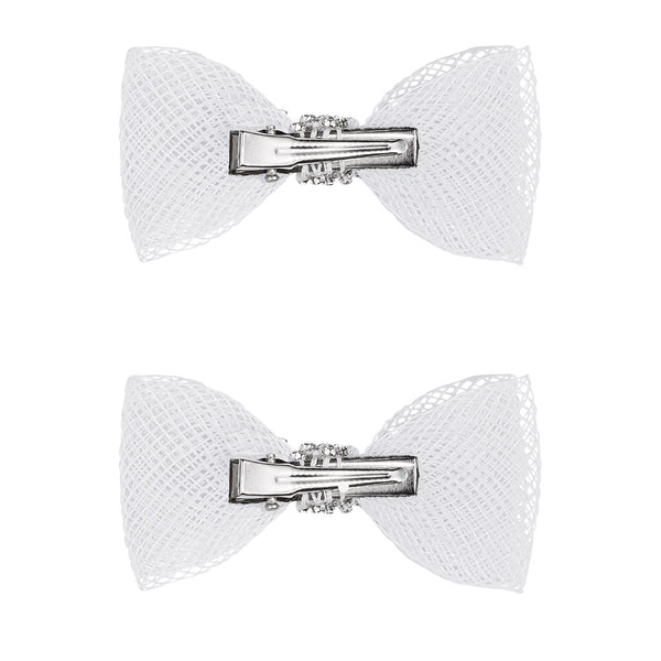 Crystal Mesh Hair Bow Alligator Clip - Silver
