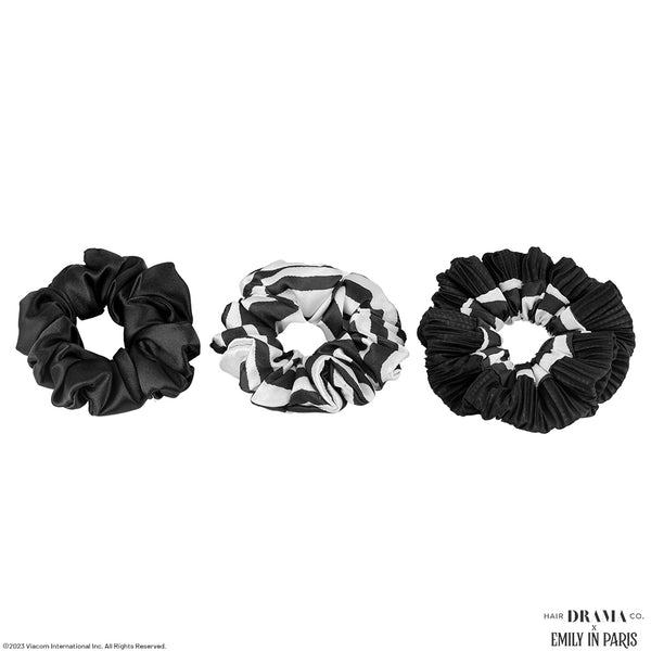 HDC x Emily in Paris Monochrome Satin Scrunchies- Set of 3