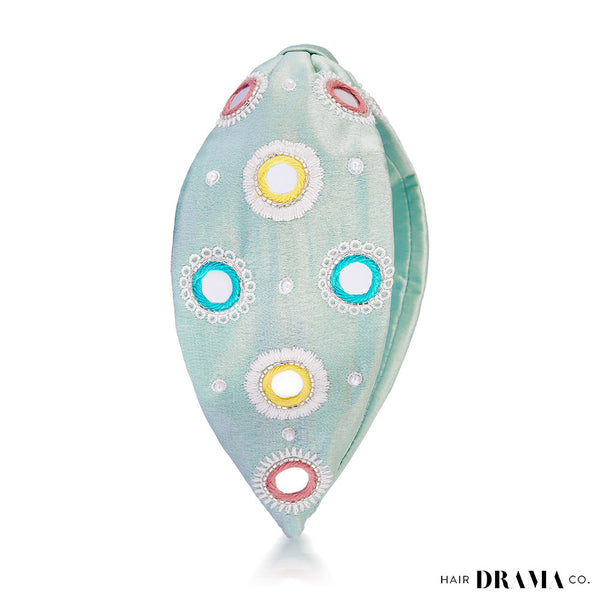 Mirrorwork Knotted Headband - Mint Green