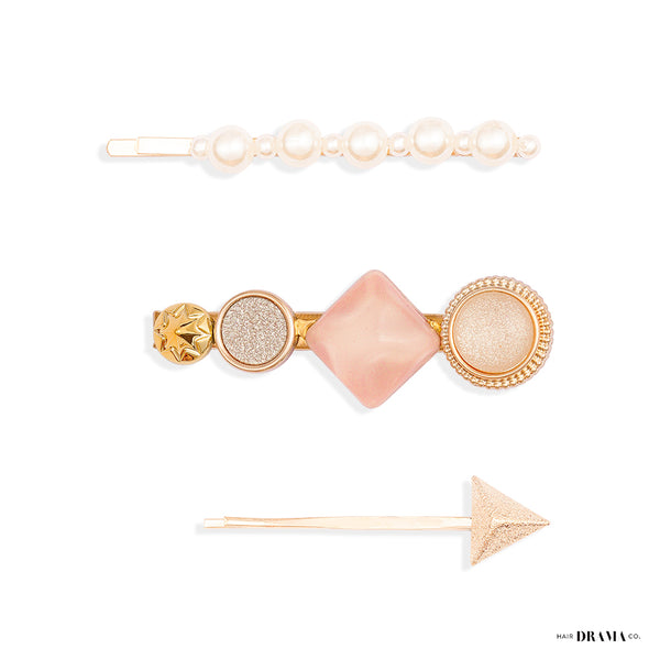 Glam Gift Box with 1 Knotted Hair Band, 1 Metallic Turban, 3 Scrunchies & 3 Hair Pins - Shades of Pink