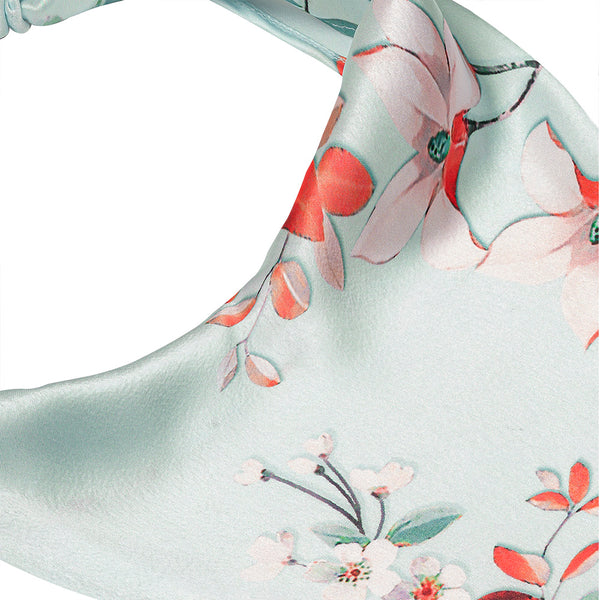 Blue Floral Satin Headscarf Headband with Elastic