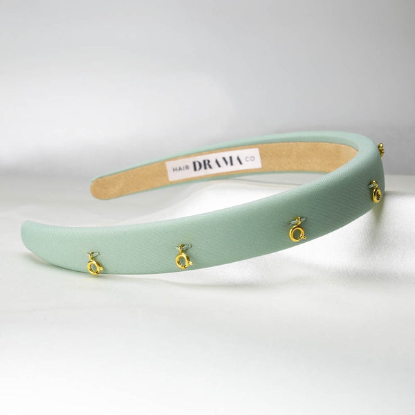 Mint Green Puff Hair Band - 8 Charms