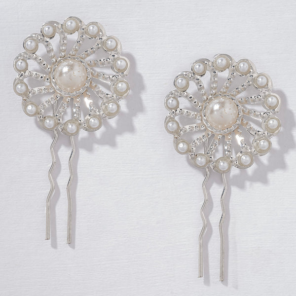 Set of 2 Pearl U Pins - Silver