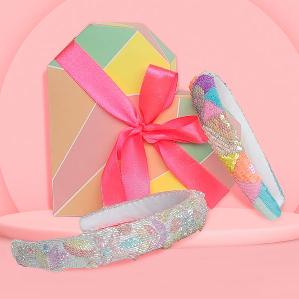 Glam Gift Box with 2 Embroidered Puff Hair Bands - Pastel