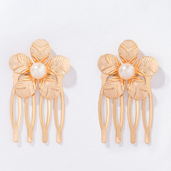 Set of 2 Bloom Pearl Hair Comb - Gold