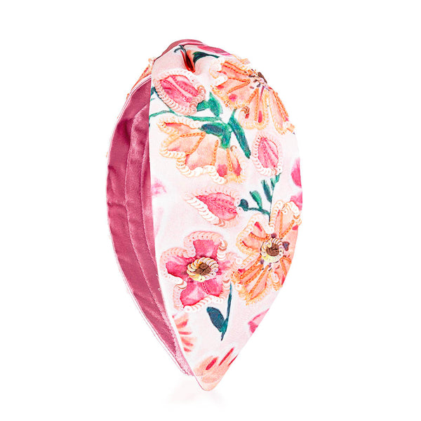 Floral Knotted Hair Band - Pink & Peach