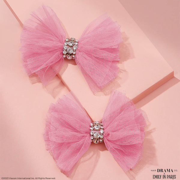 HDC x Emily in Paris Sparkling Pink Hair Bow Alligator Clip - Set of 2