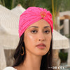 Hot Pink Cutwork Turban with Shell Metal Broach