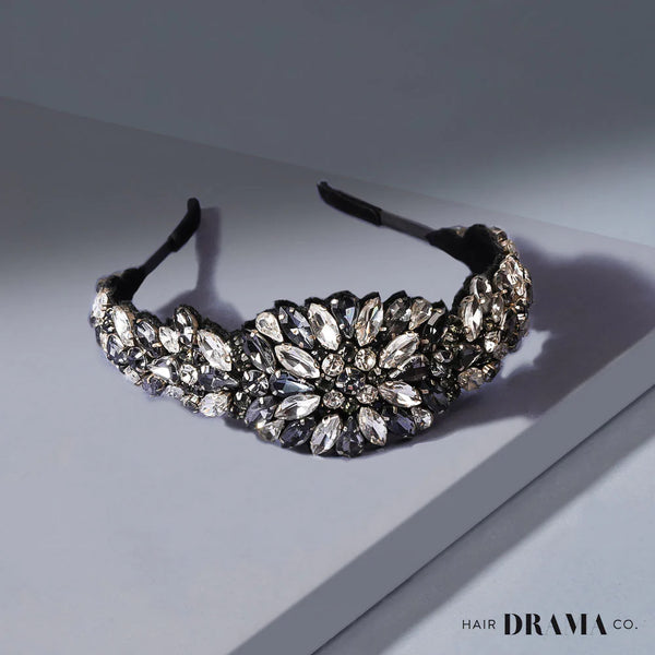 All that Glitters Gift Box with 1 Crystal Hair Band & 1 Crystal Hair Bow - Grey & Silver