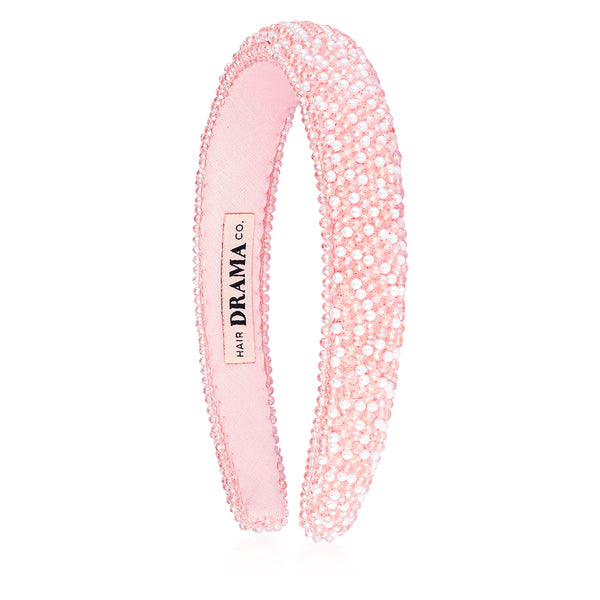 Pearls & Crystals Puff Hair Band - White & Pink